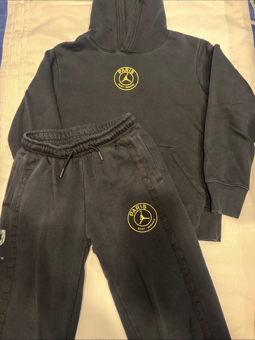 Jordan Black Hoodie & Joggers Set with Yellow Paris Saint Germain Logo